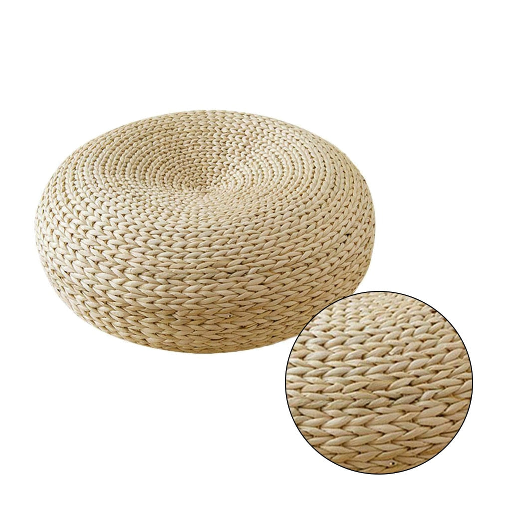 Floor Pillow Eco-Friendly Round Straw Cushion Hand Woven Tatami Floor Mat Yoga Tea Ceremony Meditation Pad