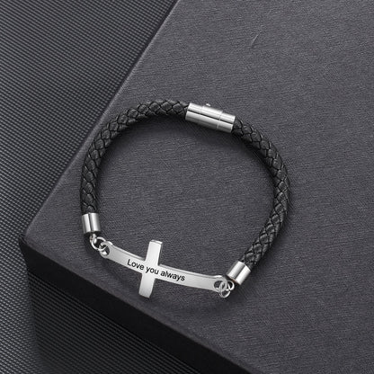 Personalized Stainless Steel Cross Vintage Leather Bracelet Vintage