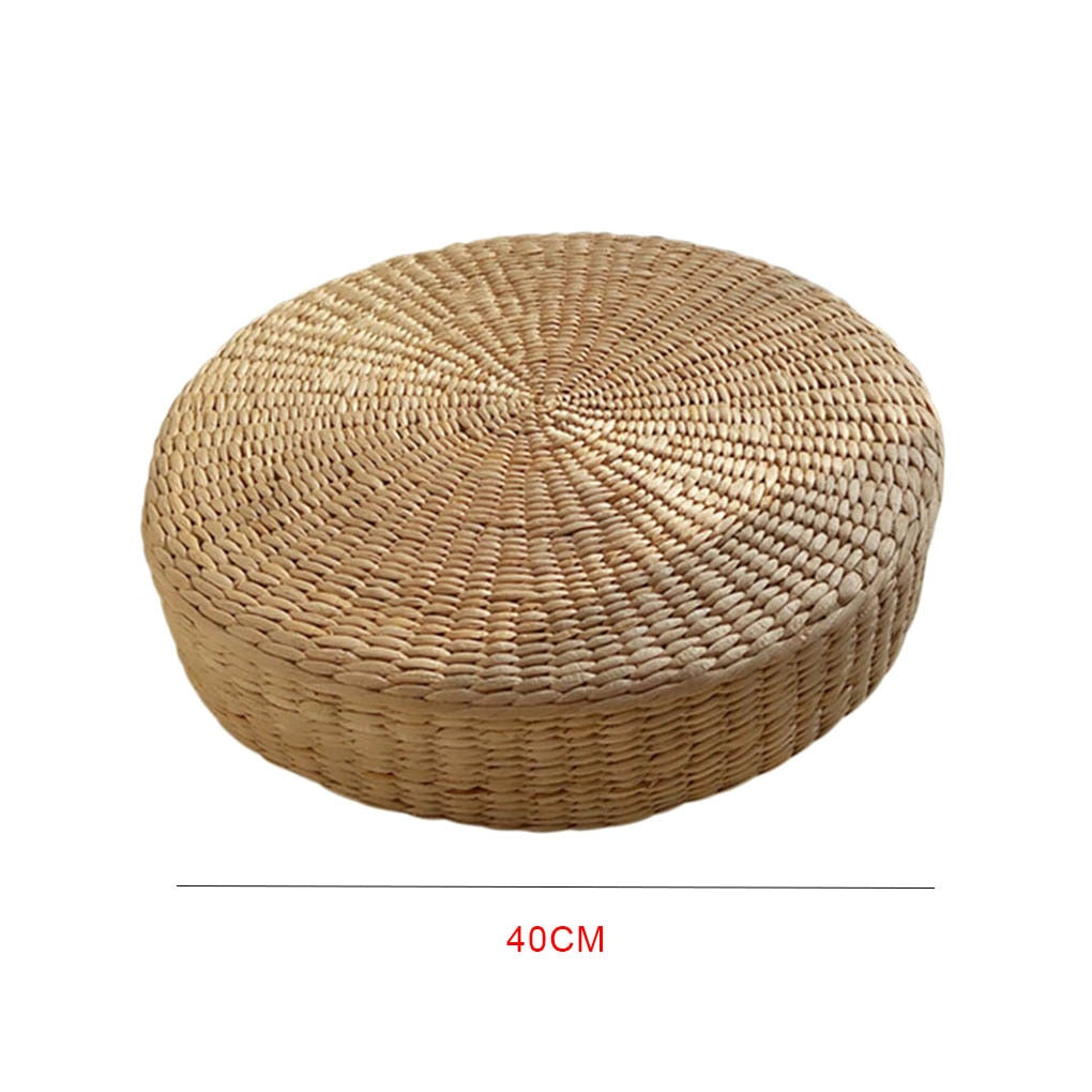 Floor Pillow Eco-Friendly Round Straw Cushion Hand Woven Tatami Floor Mat Yoga Tea Ceremony Meditation Pad