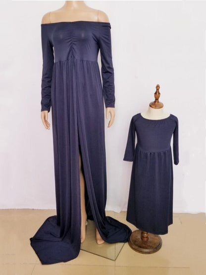 Mommy n Me Matching Cotton Maternity Maxi Gown Dress for Pregnancy Photoshoot Photography