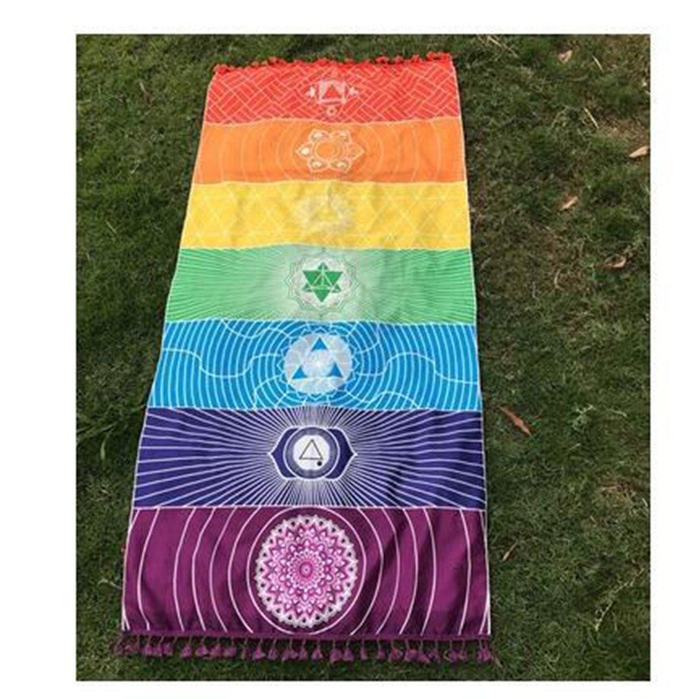 Meditation Yoga Rug Chakras Tassel Striped Floor Mat Tapestry 150cm70cm Colorful