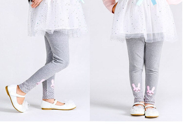 Elastic Waist Solid Cute Girl Leggings Children Cartoon Fashion 1-5T Pants Kids Tights Thick Leggings Flower Rabbit