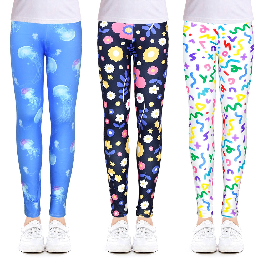 Print Flower Skinny  SoftLeggings For Girls 4-12 Years Clothes Pencil Pants Cotton Kids Trousers