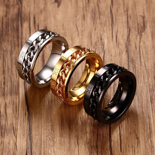 Men's Stainless Steel Ring Roman Number Meditation Wedding Promise Band