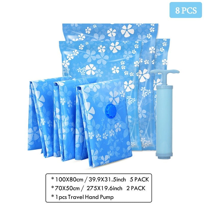 7- 11PCS Set Thick Vacuum Storage Bags For Clothes Compressed Bags with Hand Pump Reusable Blanket Clothes Quilt Organizer Travel