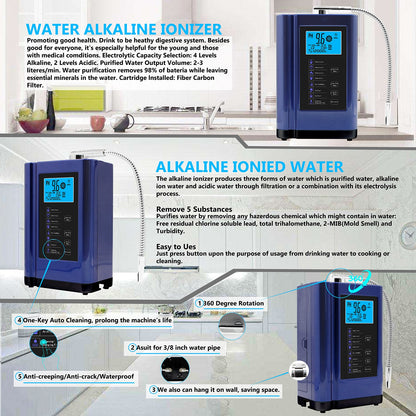 Alkaline Water Ionizer hydrogen generator Machine Purifier,Produces pH 3.5-10.5 Alkaline Acid water Water Filter system for Home