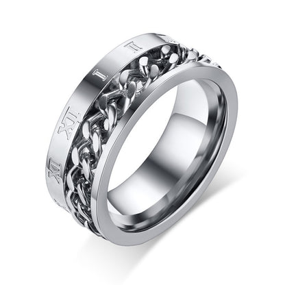 Men's Stainless Steel Ring Roman Number Meditation Wedding Promise Band