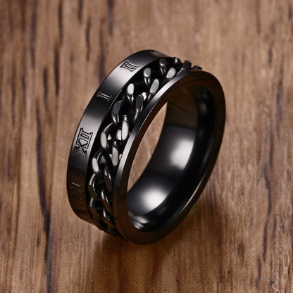 Men's Stainless Steel Ring Roman Number Meditation Wedding Promise Band