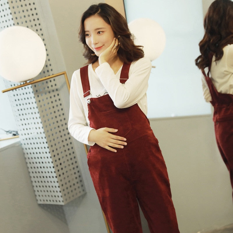 Stylish Maternity Corduroy Jumpsuit Romper Bib Pants for Pregnant Women