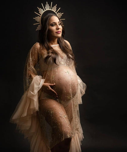 Goddess Enceinte in Glitter Stars Maternity Tulle Kaftan & Crown