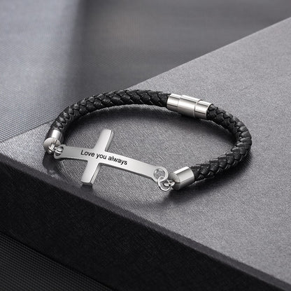 Personalized Stainless Steel Cross Vintage Leather Bracelet Vintage