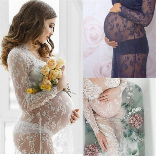 Beauty In See Through Maxi Maternity Lace Gown Dress