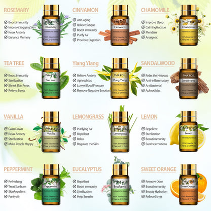 Pure Essential Oils 15pcs Gift Set Natural Plant Aroma Essential Oil Diffuser Eucalyptus Vanilla Mint Lavender Rose Tea Tree Oil