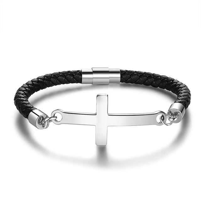 Personalized Stainless Steel Cross Vintage Leather Bracelet Vintage