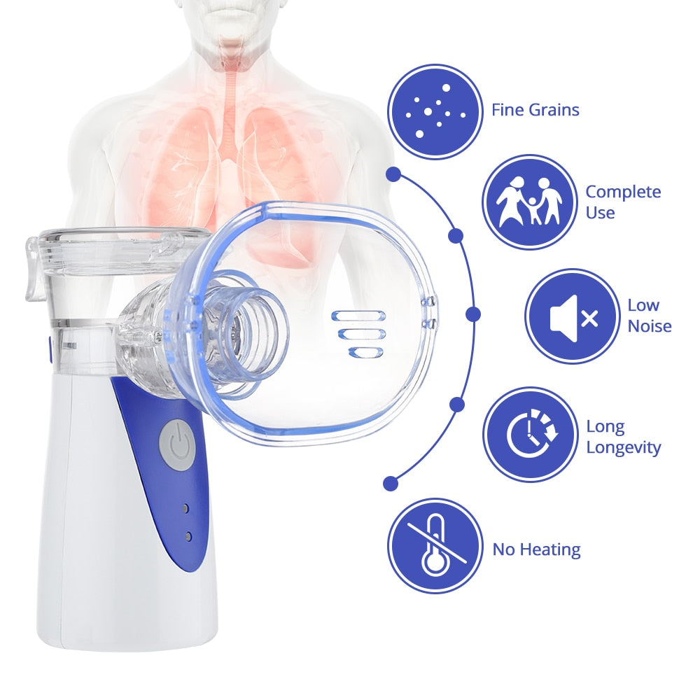 Nose Throat Asthma Discomfort Relief Portable Nebulizer Inhaler Steamer USB Rechargeable Adult Kid
