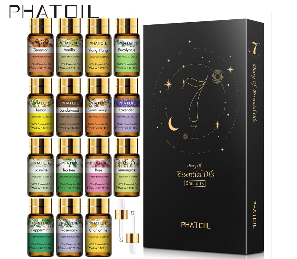 Pure Essential Oils 15pcs Gift Set Natural Plant Aroma Essential Oil Diffuser Eucalyptus Vanilla Mint Lavender Rose Tea Tree Oil