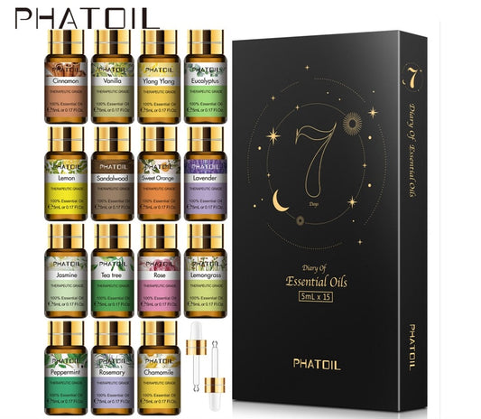 Pure Essential Oils 15pcs Gift Set Natural Plant Aroma Essential Oil Diffuser Eucalyptus Vanilla Mint Lavender Rose Tea Tree Oil