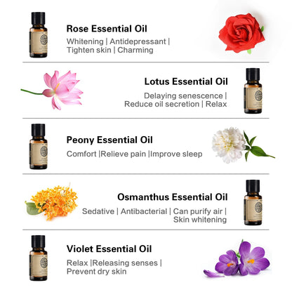 10 Set  Variety Essential Oils Lavender Jasmine Rose Ylang Neroli Frangipani Lotus Peony Osmanthus Violet
