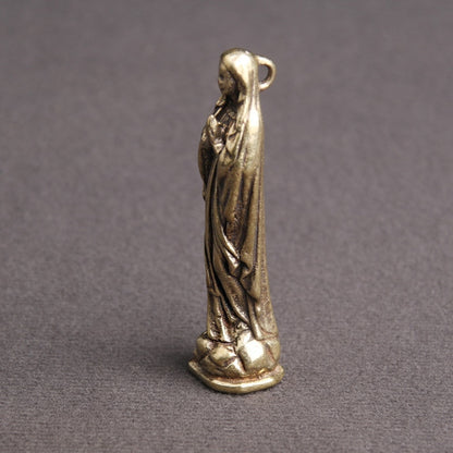 Miniature Copper Vintage Blessed Virgin Mary Figurine Key Chain