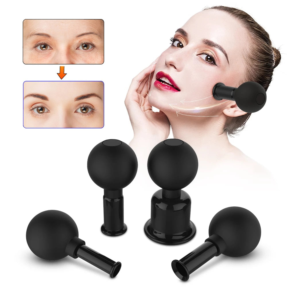 Chinese Medicine Anti Cellulite Rubber Head Suction Cups Hijama Vacuum Cupping Glasses Set Massage For Body Physiotherapy Jars