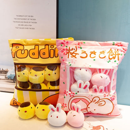 Cutest Kawaii Animal Balls Pudding Candy Bag Pillow Plush Stuffed Mini Doll of Sakura Rabbit Dinosaur Pig Chick Penguin Nap Plushie