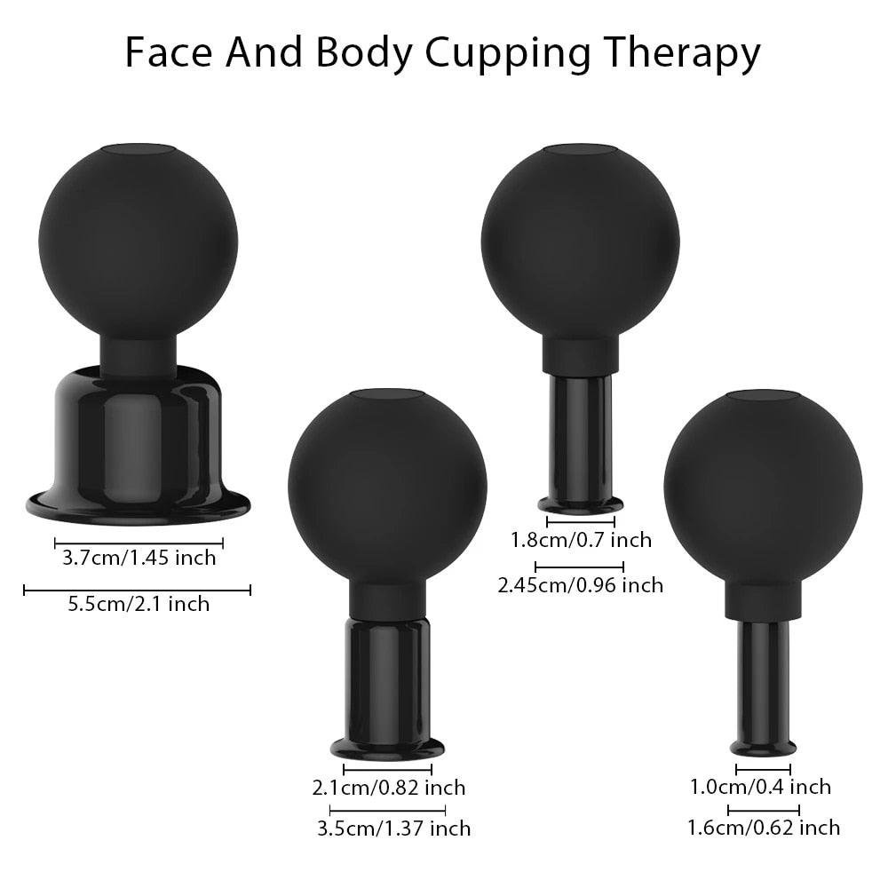 Chinese Medicine Anti Cellulite Rubber Head Suction Cups Hijama Vacuum Cupping Glasses Set Massage For Body Physiotherapy Jars