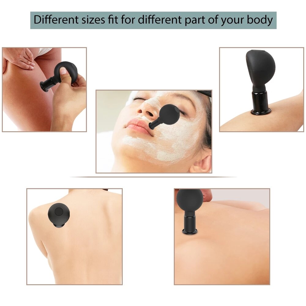 Chinese Medicine Anti Cellulite Rubber Head Suction Cups Hijama Vacuum Cupping Glasses Set Massage For Body Physiotherapy Jars