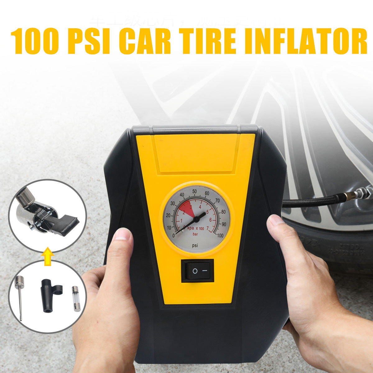Tire Inflator Car Air Pump Compressor Electric Portable Auto 12V Volt 100PSI For Motorcycle Bicycle Car Tyre Inflator Wireless
