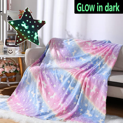 Unicorn & Stars Glow in the Dark Flannel Blanket Throw
