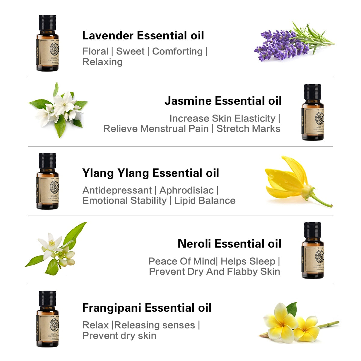 10 Set  Variety Essential Oils Lavender Jasmine Rose Ylang Neroli Frangipani Lotus Peony Osmanthus Violet