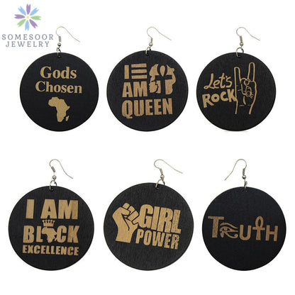 Afro Wood Drop Earrings Black Lives Matter African Queen