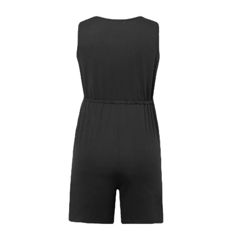 Summer Breeze Sleeveless Cotton Maternity Pregnancy Jumpsuit Romper with Pockets & Easy Nursing Access