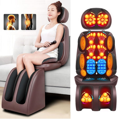 Shiatsu Upgrade Electric Full Body Massage Chair Neck Back Waist Massage Cushion Heat Vibrate Kneading Leg Massage Pad Seat Relaxation