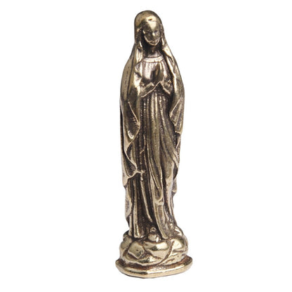 Miniature Copper Vintage Blessed Virgin Mary Figurine Key Chain