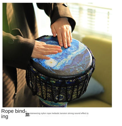 This Stunning Art Djembe Drum African Drum with Drum Bag is the art and music lover's dream come true. Incredible hand painted designs on frosted drum combine to create powerful sound. You will love this drum and it will enrich your life.. Available in 3 sizes and 6 different designs. Comes with a drum protector bag.