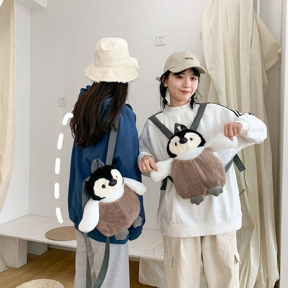 Sweet Penguin Plush Backpack For Girls Khaki Penguin Plush Shoulder Bag Best Gift  Soft Plushie Small Bag