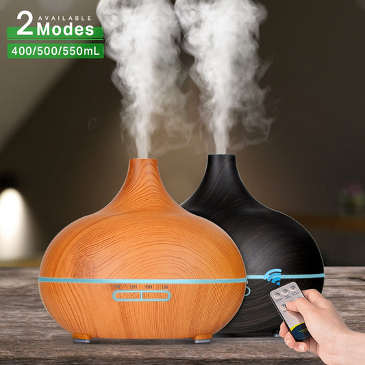 Wood Grain Aromatherapy Essential Oil Diffuser/Humidifier  Remote Control Ultrasonic Cool Air with 7 Color LED Lights