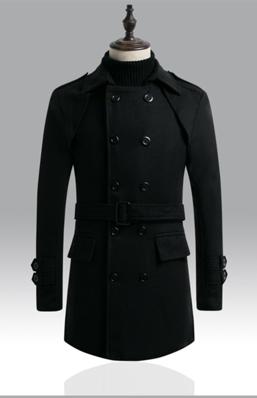 Men's Double Breasted Jacket Slim Long Trench Coat