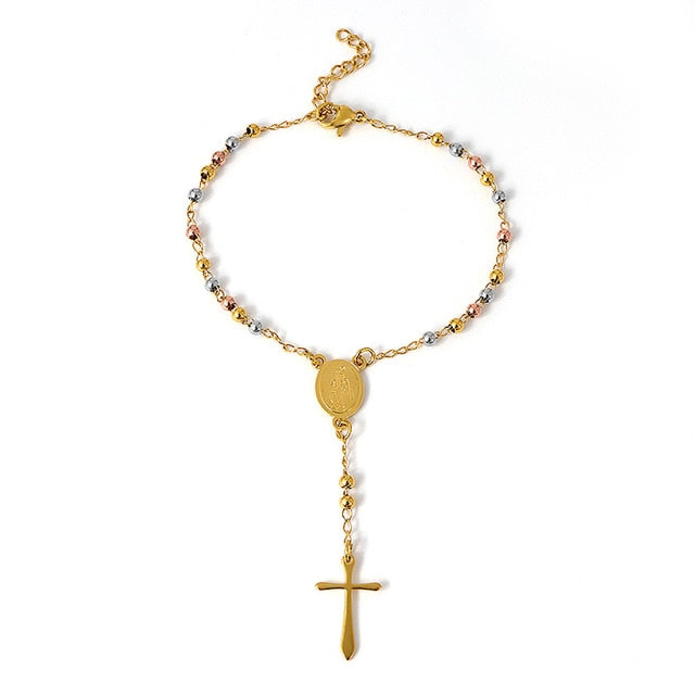 2 in 1 Christian Cross Rosary Bracelet & Pendant
