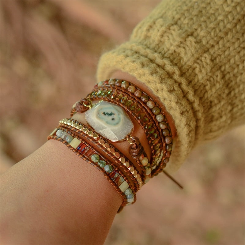 Boho Vintage Handmade Natural Stone Wrap Bracelet