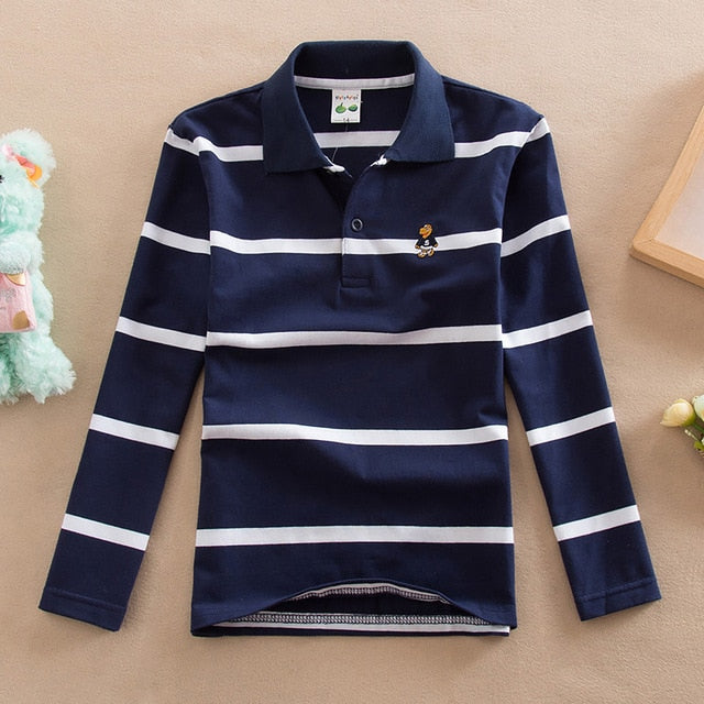 Long Sleeve Classic Boys Black & White Striped Polo Shirt (ages 3 years - 15 years)