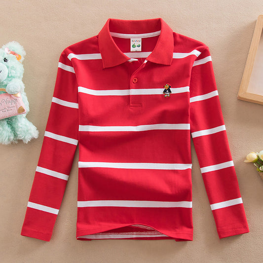 Long Sleeve Classic Boys Red & White Striped Polo Shirt (ages 3 years - 15 years)