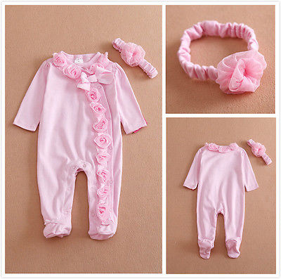 Flower Child Pink Romper with Head Band (ages 0 - 9 Months)