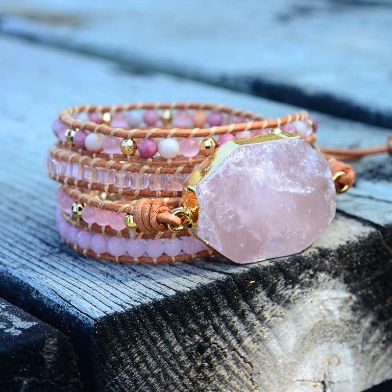 Deep Soul Healing Handmade Pink Quartz Wrap Bracelet