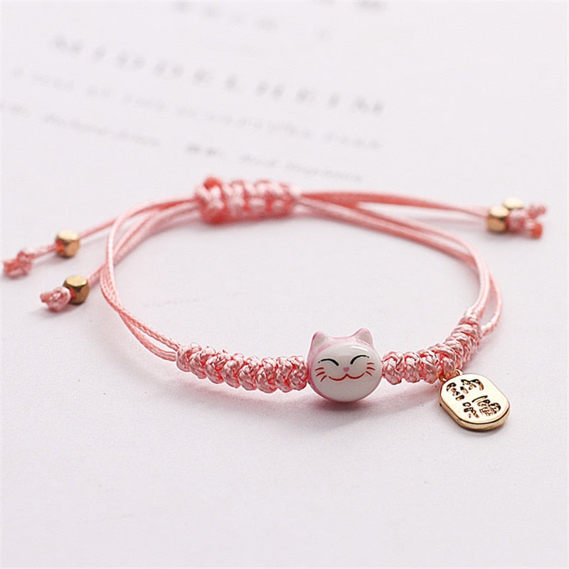 Adjustable Girls Kitty Handmade Rope Bracelet