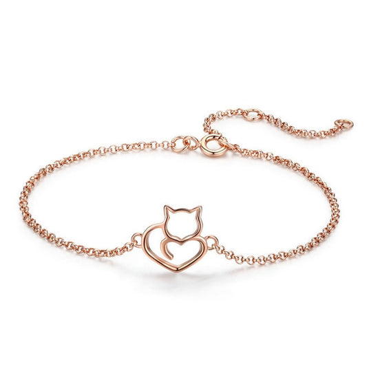 MEOW Heart Sterling Silver Bracelet