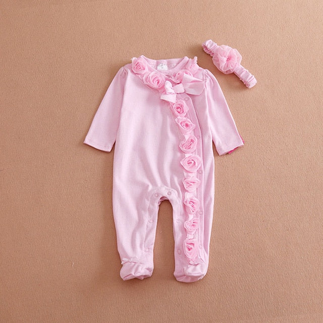 Flower Child Pink Romper with Head Band (ages 0 - 9 Months)
