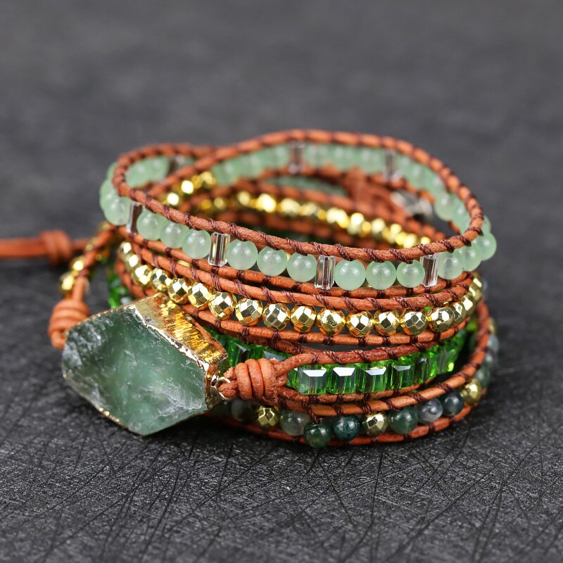 Wealth Magnet Chrysocolla and Leather Wrap Bracelet