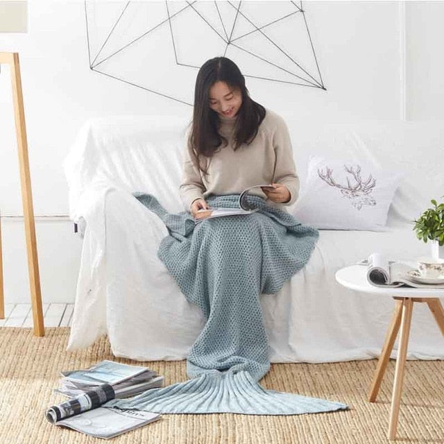 Beautiful Warm Handmade Knitted Mermaid Tail Blanket