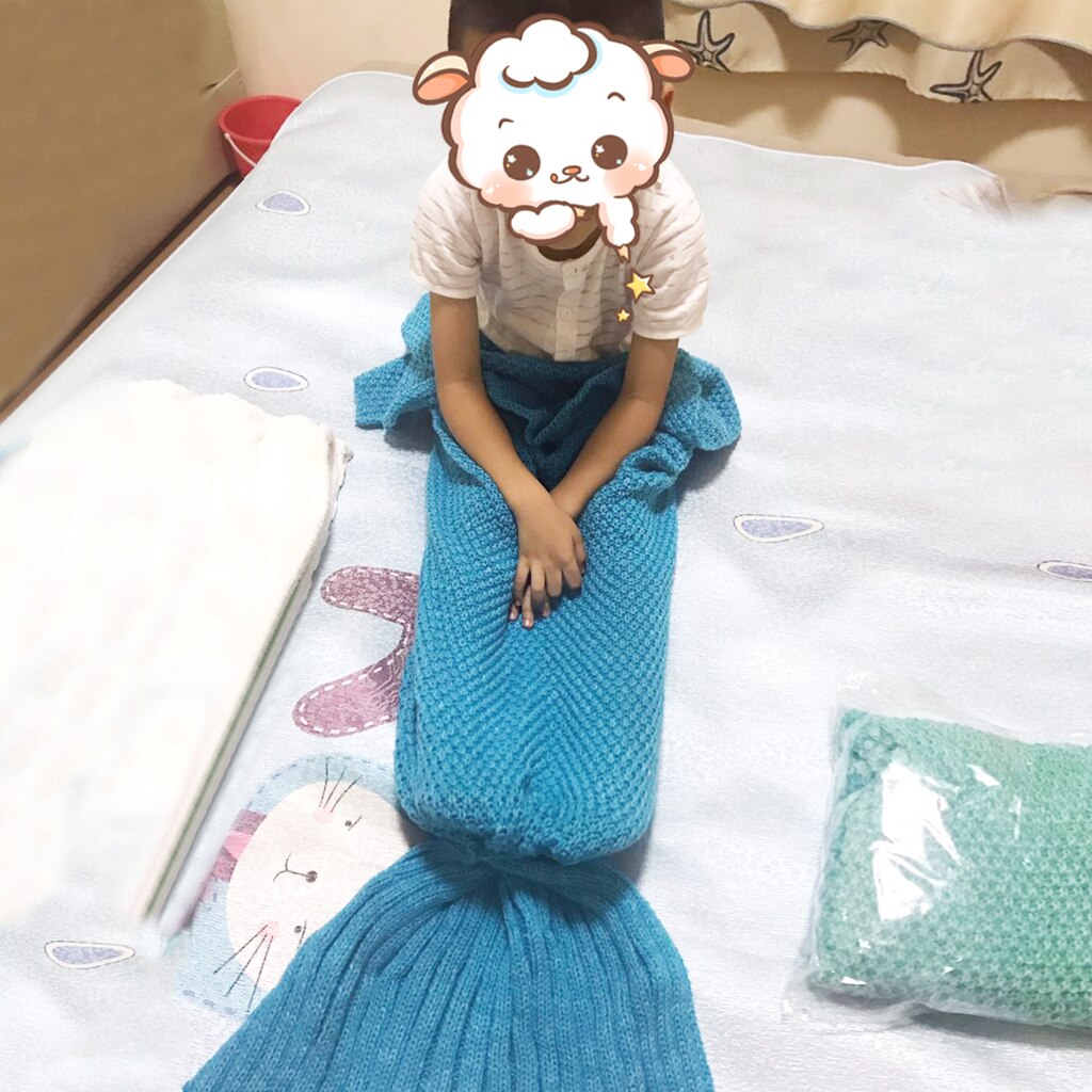 Handmade Knitted Soft Yarn Mermaid Tail Blanket for Baby and Little Kid